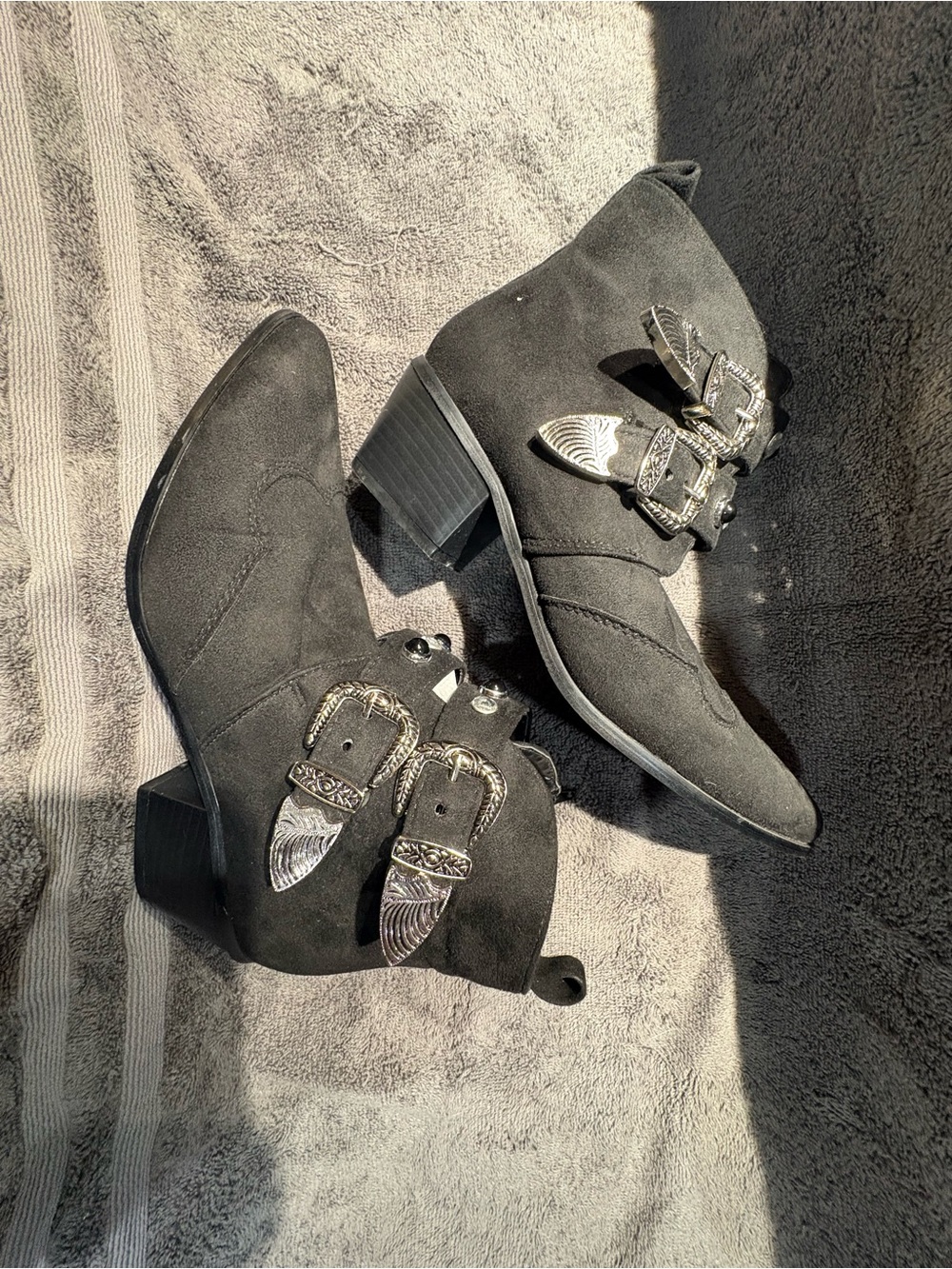 Missguided Black Suede Western Buckle Ankle Boots